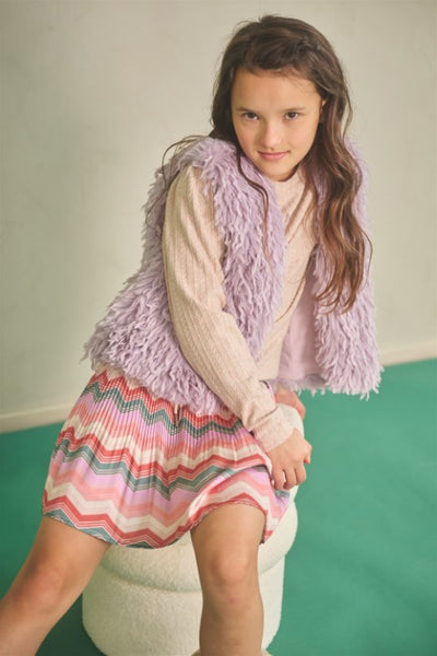 NoNo w25 Nulan Plissee Zigzag AOP Skirt Sand Blush N508-5707 427