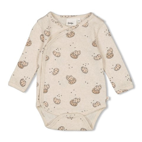 Feetje S25 Wikkelromper AOP rib - Cute Cookie Offwhite melange S2512 50200229