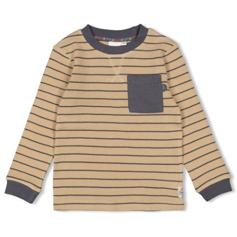 Sturdy w25 Longsleeve streep wafelstructuur - Couch Club Zand 71600609 W25S1