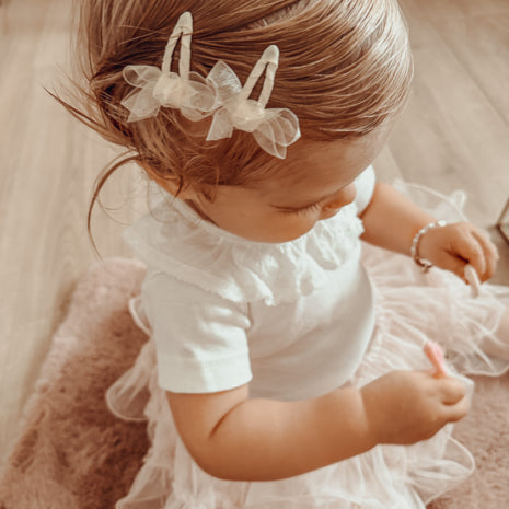 Your Little Miss Baby Haarspeldjes met twist en linten strik - Cream Organza 10HS153008