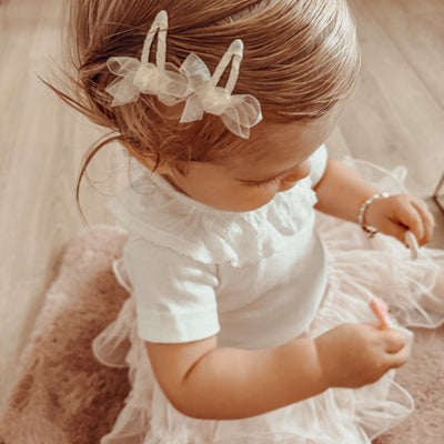 Your Little Miss Baby Haarspeldjes met twist en linten strik - Cream Organza 10HS153008