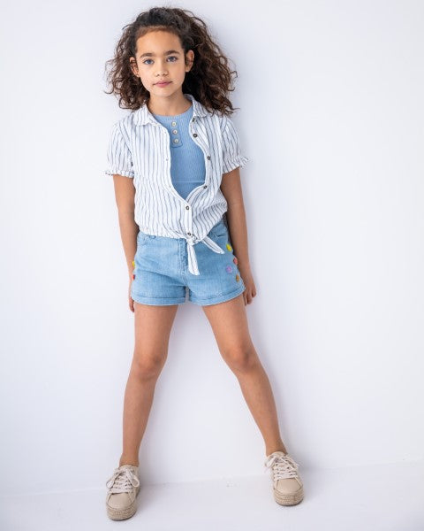 Like Flo S23 Flo girls solid rib ss tee with button closure Ice blue F302-5424 131