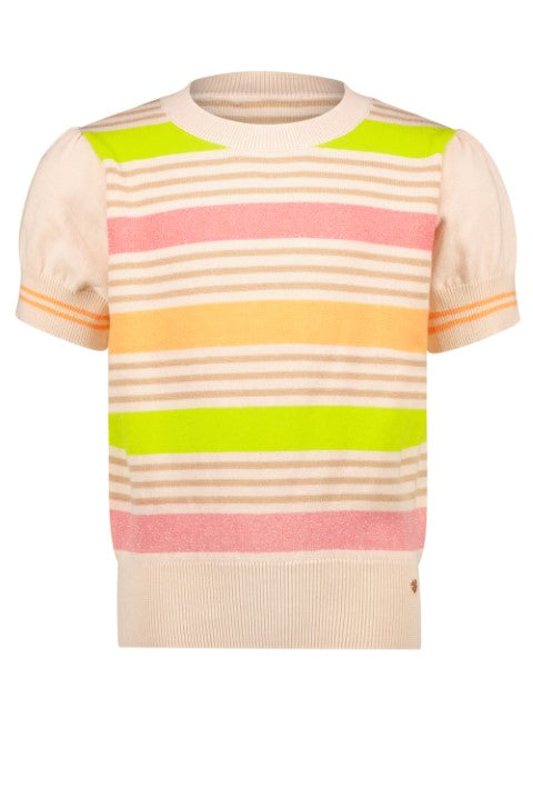 NoNo ss23 Kae knitted puffed s/sl striped sweater Peach Blossom N302-5310 254