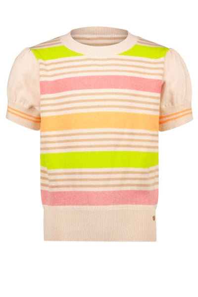 NoNo ss23 Kae knitted puffed s/sl striped sweater Peach Blossom N302-5310 254