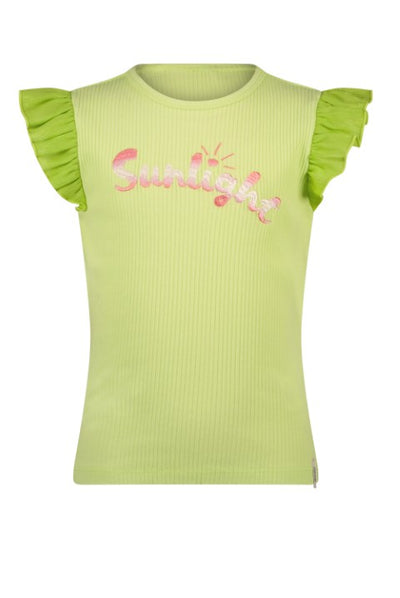 NoNo ss23 Kamsi rib jersey tshirt with contrast ruffled s/sleeves Sour Lime N302-5411 333