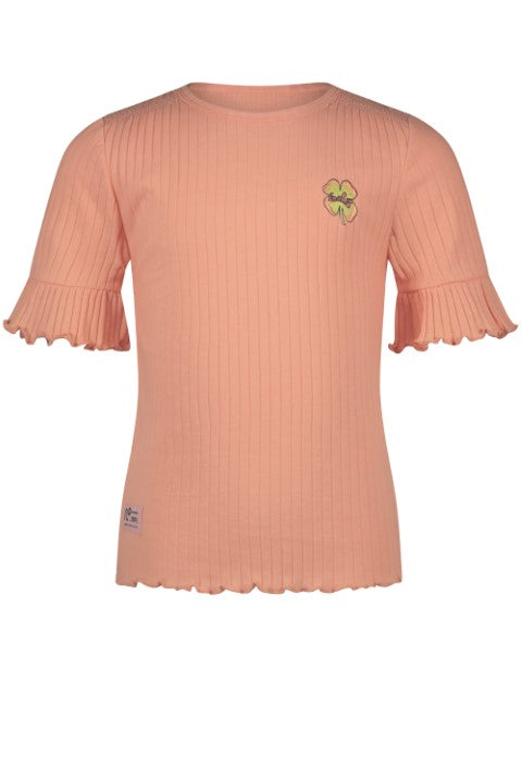 NoNo ss23 Kapi rib jersey tshirt half sleeve with smock at shoulder Light Peach N302-5412 533