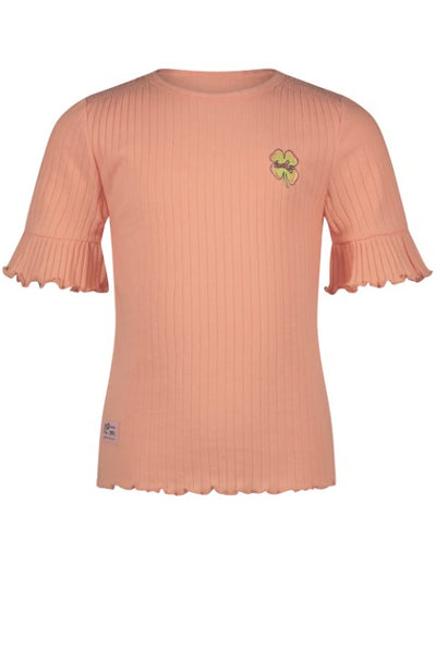NoNo ss23 Kapi rib jersey tshirt half sleeve with smock at shoulder Light Peach N302-5412 533