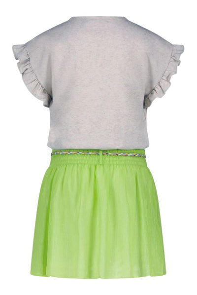 NoNo ss23 Marne combi dress with jersey top ruffle sleeve+woven skirt Sour Lime N302-5811 333