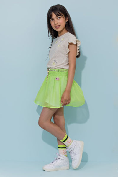 NoNo ss23 Marne combi dress with jersey top ruffle sleeve+woven skirt Sour Lime N302-5811 333