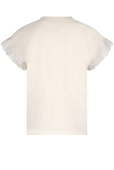 NoNo ss23 Kebou tshirt short embroidered sleeves with HAPPY print Pearled Ivory N303-5414 020