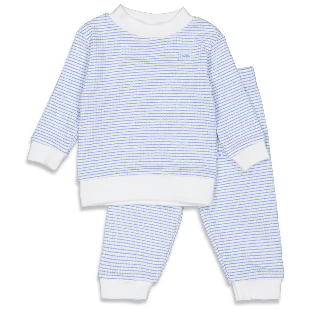 Feetje Pyjama wafel in blauw met wit ondergrond 3056011