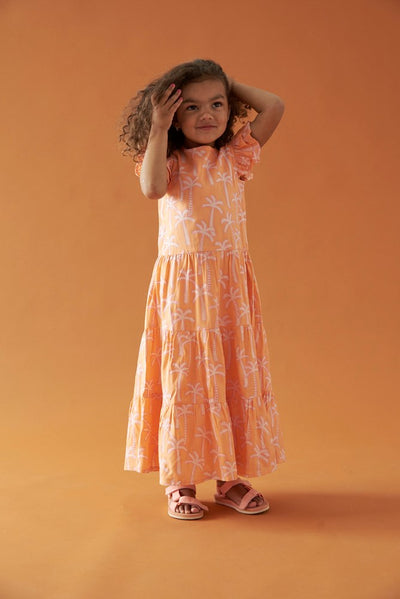Jubel S23 Maxi jurk AOP - Sunny Days Neon Oranje 91400357 S23J3