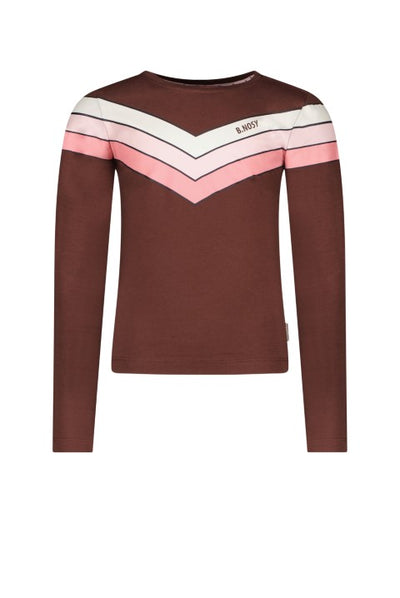 Bnosy Girls ls shirt with v-shape printed stripes Hazel brown Y208-5461 528